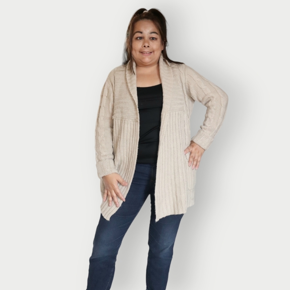 URBAN BEHAVIOR WOMENS CREAM BROWN ACRYLIC WOOL CARDIGAN - Picture 4 of 5